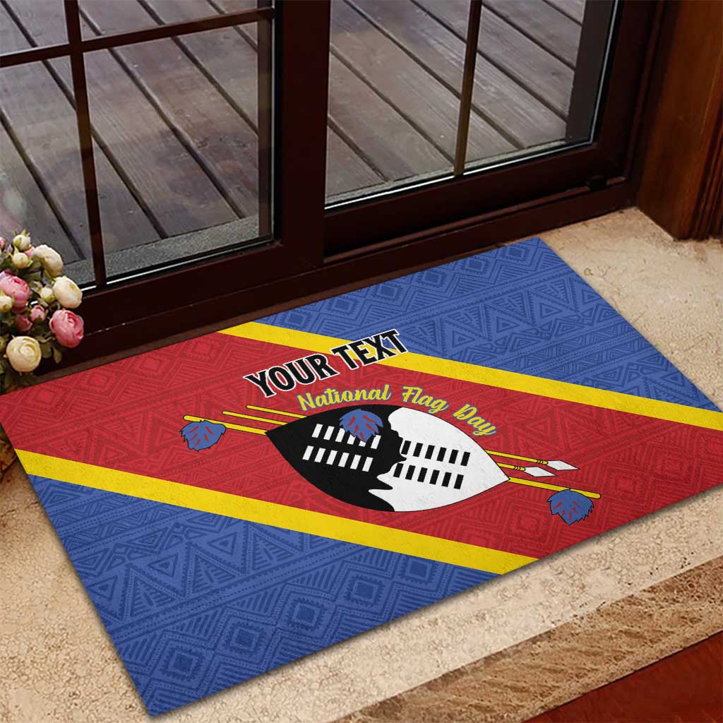 Personalized Happy Swaziland National Flag Day Rubber Doormat Nguni Shield Flag Style - African Pattern