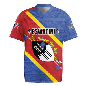 Personalized Happy Swaziland National Flag Day Rugby Jersey Nguni Shield Flag Style - African Pattern