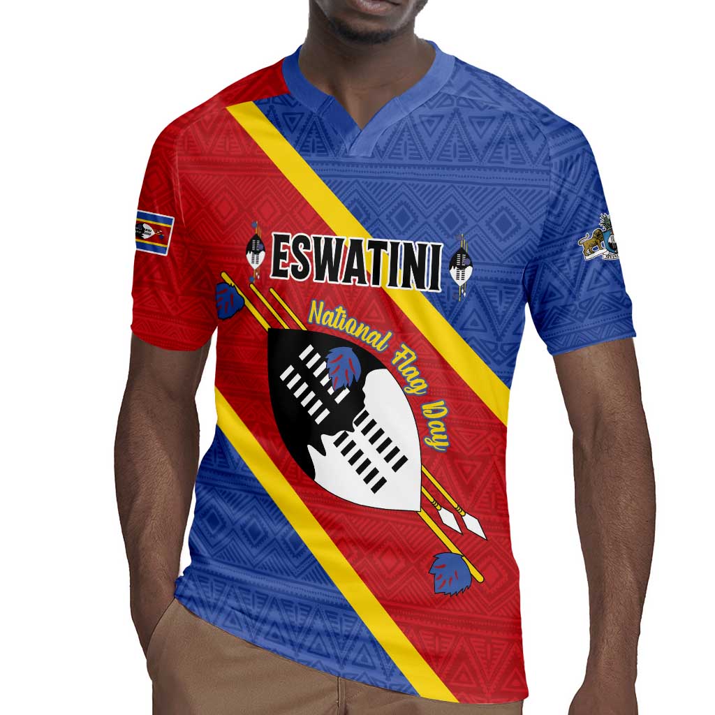 Personalized Happy Swaziland National Flag Day Rugby Jersey Nguni Shield Flag Style - African Pattern