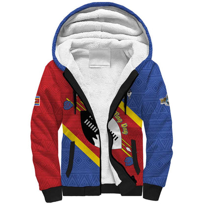 Personalized Happy Swaziland National Flag Day Sherpa Hoodie Nguni Shield Flag Style - African Pattern