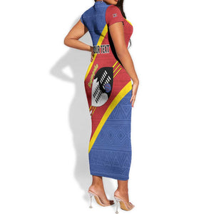 Personalized Happy Swaziland National Flag Day Short Sleeve Bodycon Dress Nguni Shield Flag Style - African Pattern LT15