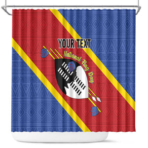 Personalized Happy Swaziland National Flag Day Shower Curtain Nguni Shield Flag Style - African Pattern