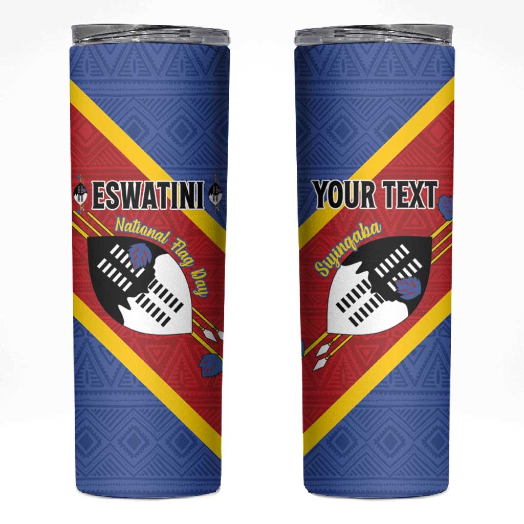 Personalized Happy Swaziland National Flag Day Skinny Tumbler Nguni Shield Flag Style - African Pattern