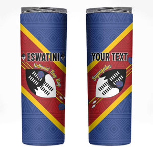 Personalized Happy Swaziland National Flag Day Skinny Tumbler Nguni Shield Flag Style - African Pattern