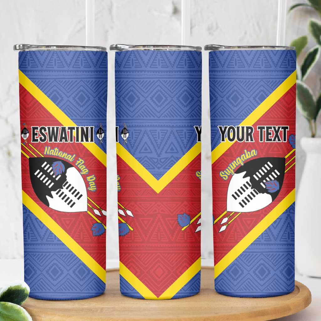 Personalized Happy Swaziland National Flag Day Skinny Tumbler Nguni Shield Flag Style - African Pattern
