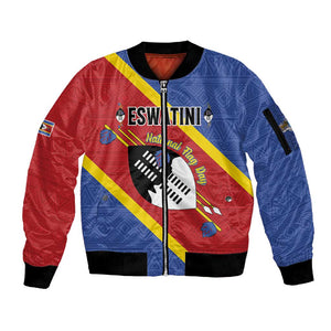Personalized Happy Swaziland National Flag Day Sleeve Zip Bomber Jacket Nguni Shield Flag Style - African Pattern