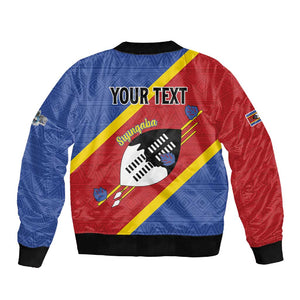 Personalized Happy Swaziland National Flag Day Sleeve Zip Bomber Jacket Nguni Shield Flag Style - African Pattern
