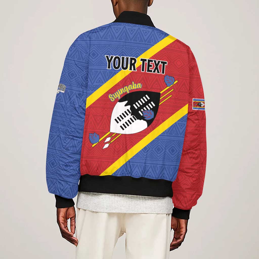 Personalized Happy Swaziland National Flag Day Sleeve Zip Bomber Jacket Nguni Shield Flag Style - African Pattern