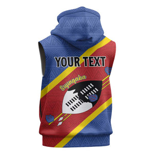 Personalized Happy Swaziland National Flag Day Sleeveless Hoodie Nguni Shield Flag Style - African Pattern - African Pride