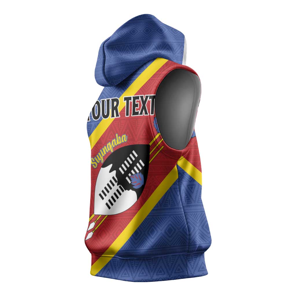Personalized Happy Swaziland National Flag Day Sleeveless Hoodie Nguni Shield Flag Style - African Pattern - African Pride
