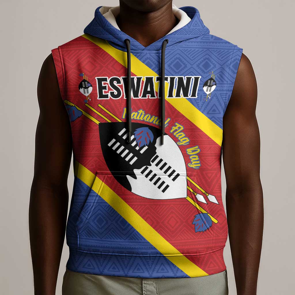 Personalized Happy Swaziland National Flag Day Sleeveless Hoodie Nguni Shield Flag Style - African Pattern - African Pride