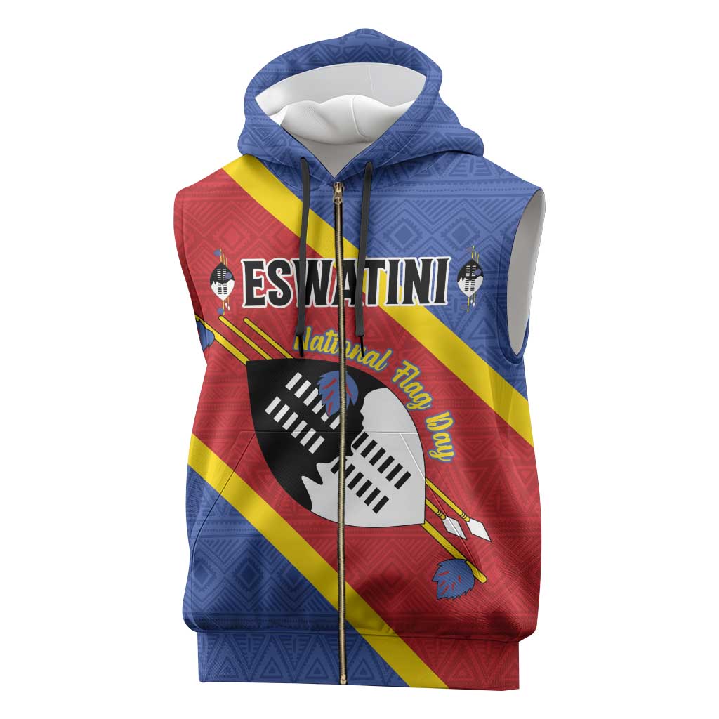 Personalized Happy Swaziland National Flag Day Sleeveless Zip Hoodie Nguni Shield Flag Style - African Pattern - African Pride