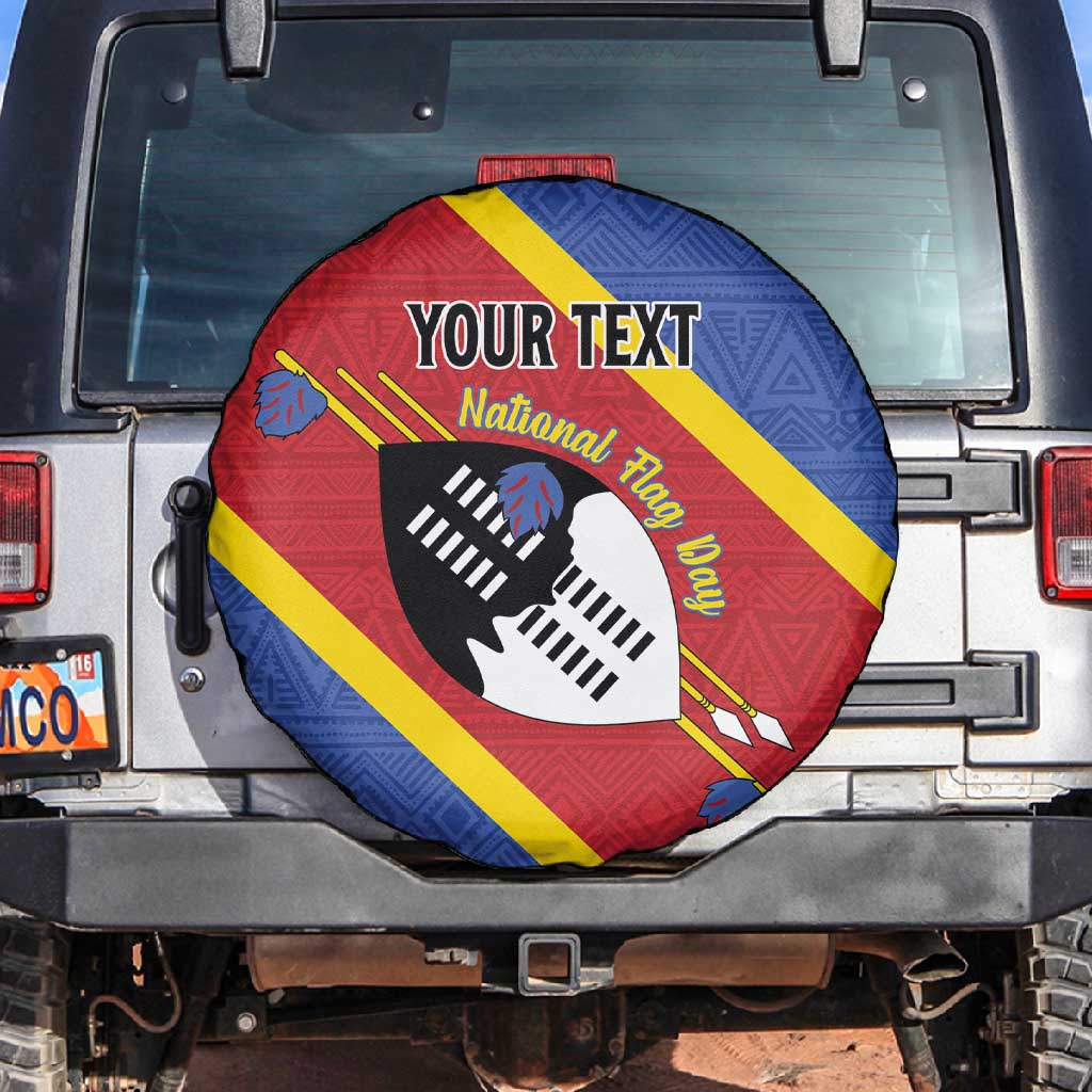 Personalized Happy Swaziland National Flag Day Spare Tire Cover Nguni Shield Flag Style - African Pattern