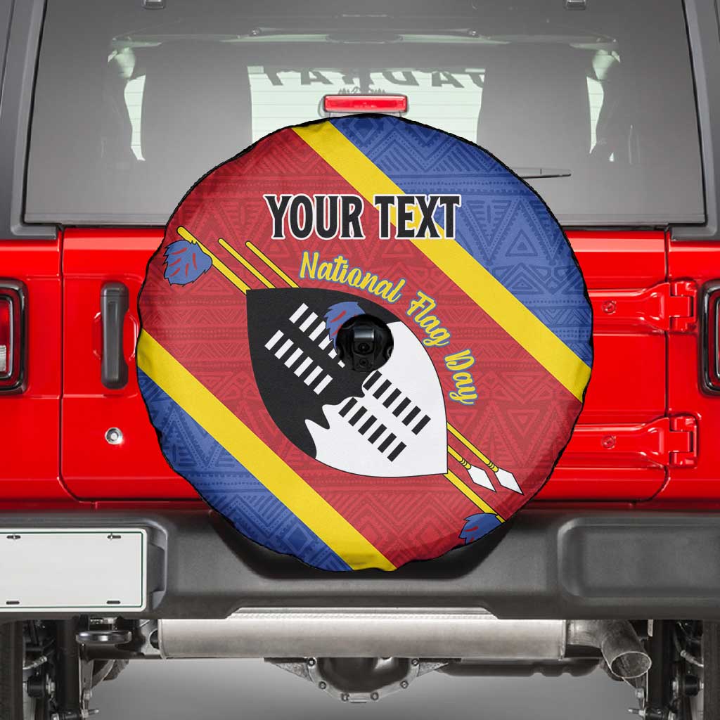 Personalized Happy Swaziland National Flag Day Spare Tire Cover Nguni Shield Flag Style - African Pattern