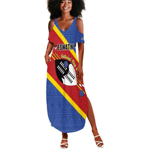 Personalized Happy Swaziland National Flag Day Summer Maxi Dress Nguni Shield Flag Style - African Pattern