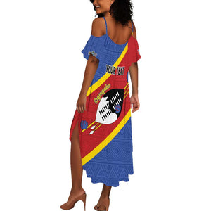Personalized Happy Swaziland National Flag Day Summer Maxi Dress Nguni Shield Flag Style - African Pattern