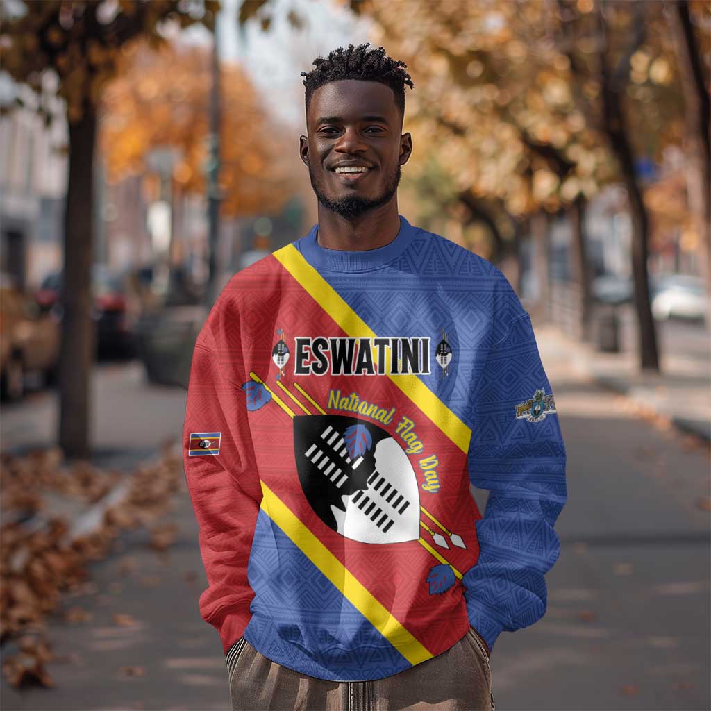 Personalized Happy Swaziland National Flag Day Sweatshirt Nguni Shield Flag Style - African Pattern