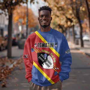Personalized Happy Swaziland National Flag Day Sweatshirt Nguni Shield Flag Style - African Pattern