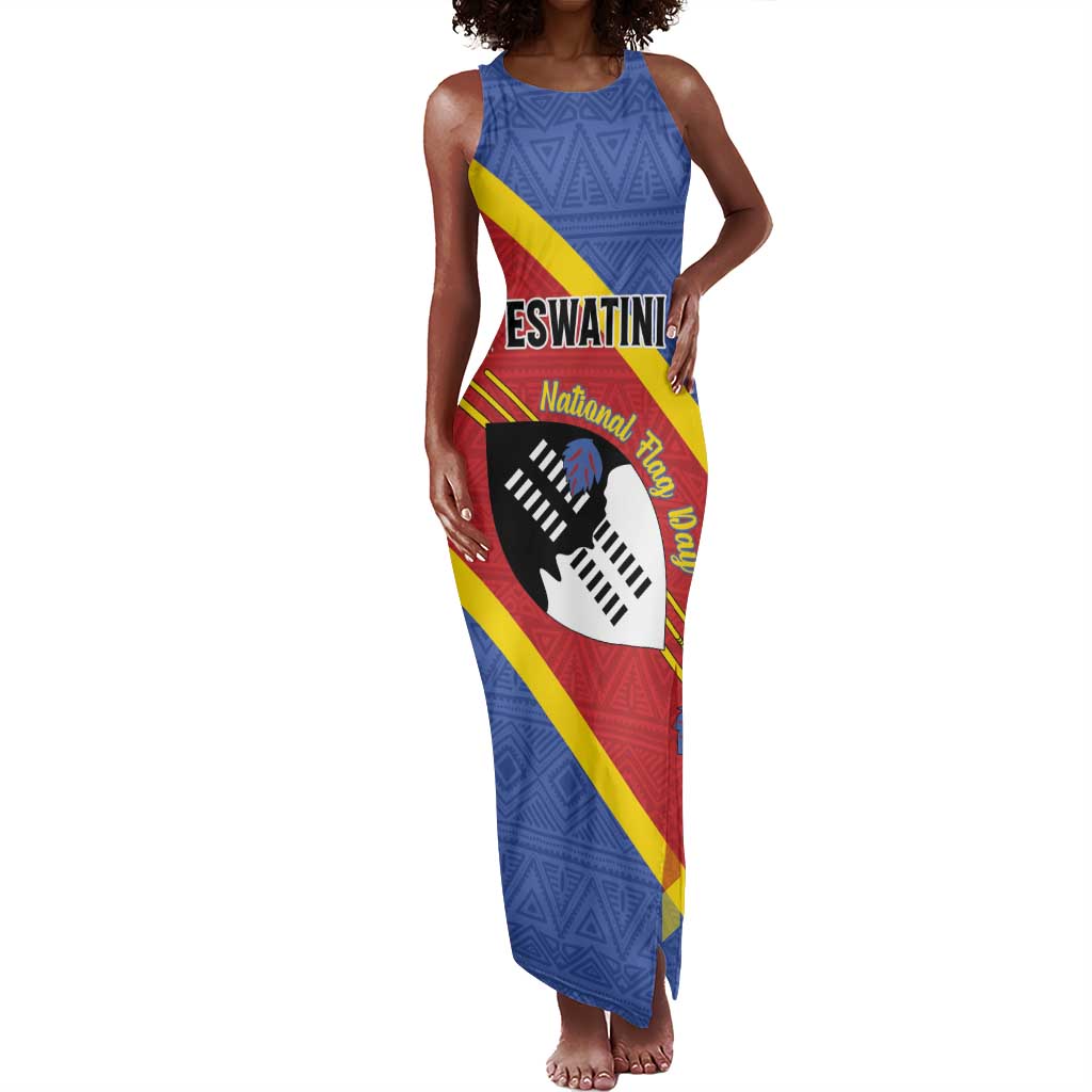 Personalized Happy Swaziland National Flag Day Tank Maxi Dress Nguni Shield Flag Style - African Pattern
