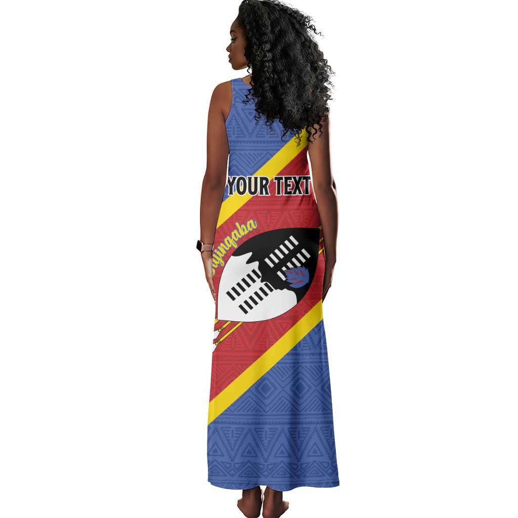 Personalized Happy Swaziland National Flag Day Tank Maxi Dress Nguni Shield Flag Style - African Pattern