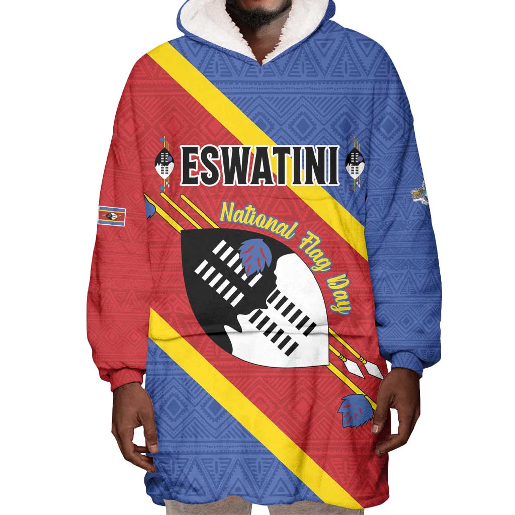 Personalized Happy Swaziland National Flag Day Wearable Blanket Hoodie Nguni Shield Flag Style - African Pattern