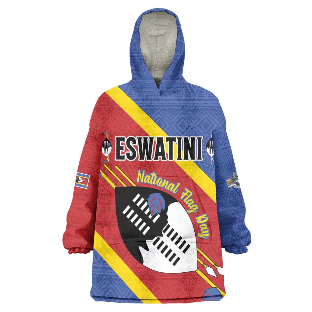 Personalized Happy Swaziland National Flag Day Wearable Blanket Hoodie Nguni Shield Flag Style - African Pattern
