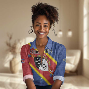 Personalized Happy Swaziland National Flag Day Women Casual Shirt Nguni Shield Flag Style - African Pattern