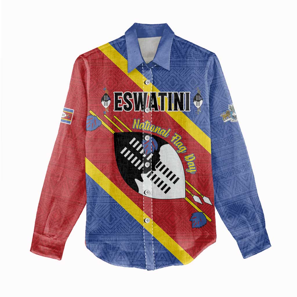 Personalized Happy Swaziland National Flag Day Women Casual Shirt Nguni Shield Flag Style - African Pattern
