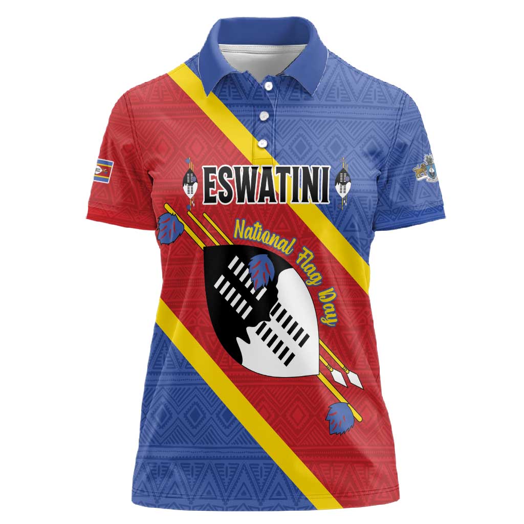 Personalized Happy Swaziland National Flag Day Women Polo Shirt Nguni Shield Flag Style - African Pattern
