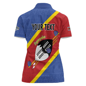 Personalized Happy Swaziland National Flag Day Women Polo Shirt Nguni Shield Flag Style - African Pattern