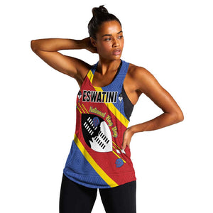 Personalized Happy Swaziland National Flag Day Women Racerback Tank Nguni Shield Flag Style - African Pattern