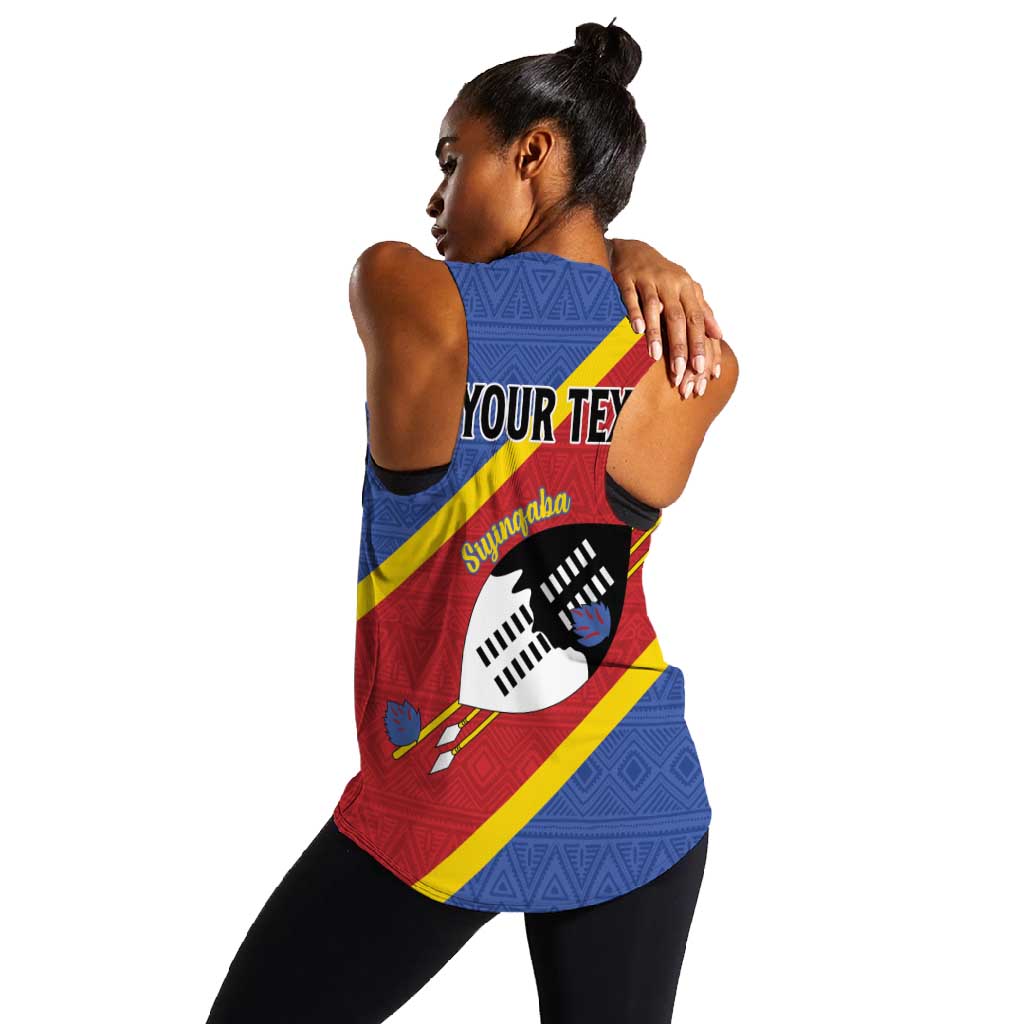 Personalized Happy Swaziland National Flag Day Women Racerback Tank Nguni Shield Flag Style - African Pattern