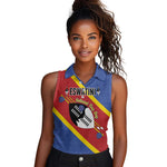 Personalized Happy Swaziland National Flag Day Women Sleeveless Polo Shirt Nguni Shield Flag Style - African Pattern
