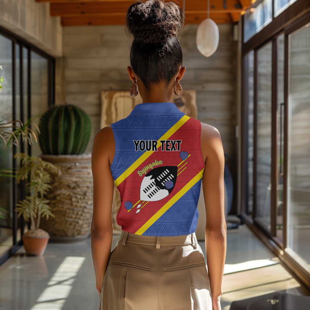 Personalized Happy Swaziland National Flag Day Women Sleeveless Polo Shirt Nguni Shield Flag Style - African Pattern