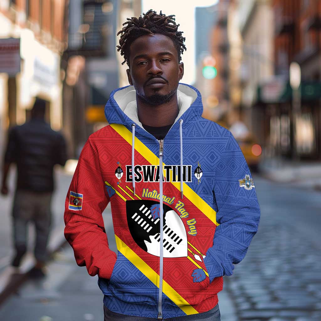 Personalized Happy Swaziland National Flag Day Zip Hoodie Nguni Shield Flag Style - African Pattern
