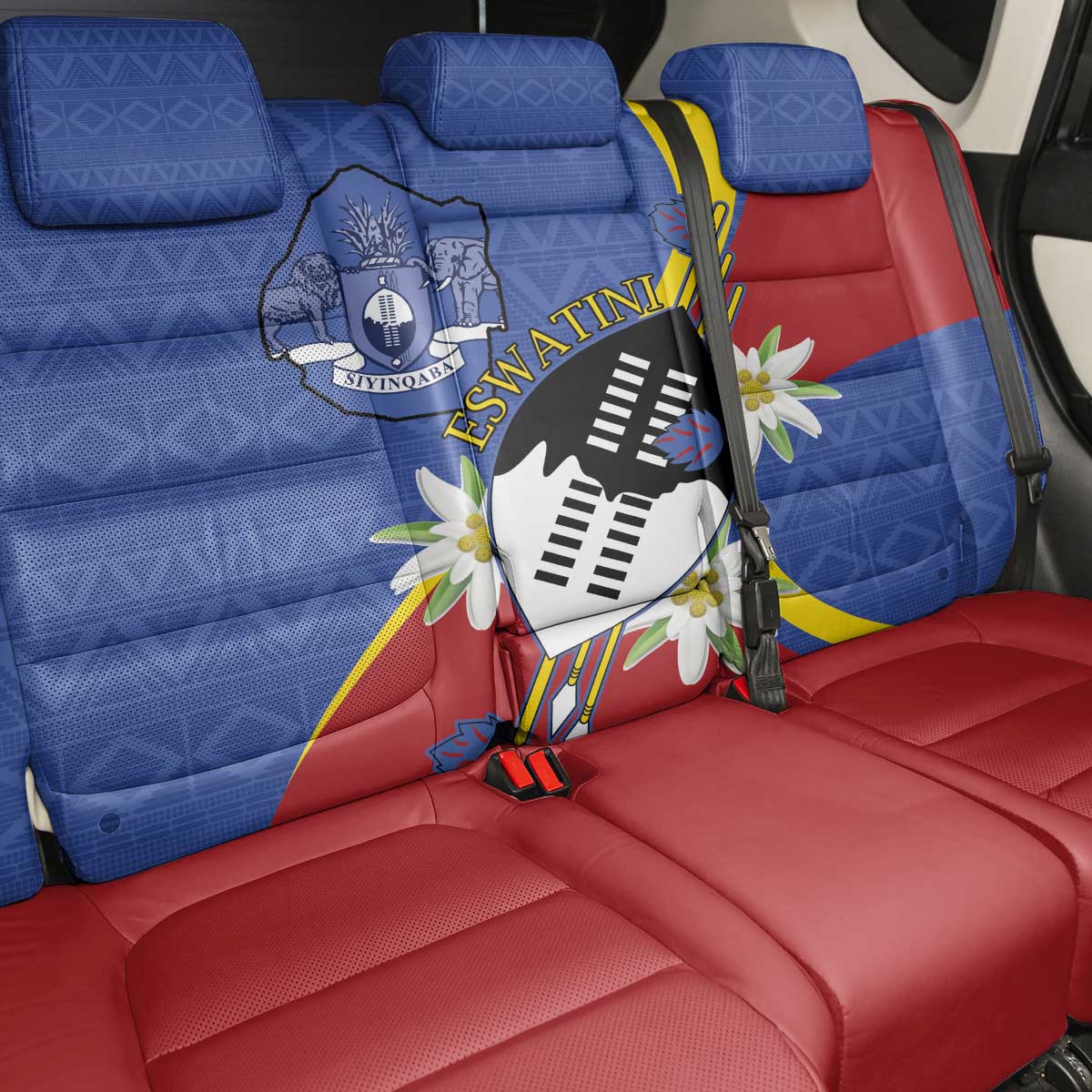 Umbuso weSwatini Back Car Seat Cover Nguni Shield Edelweiss Flower