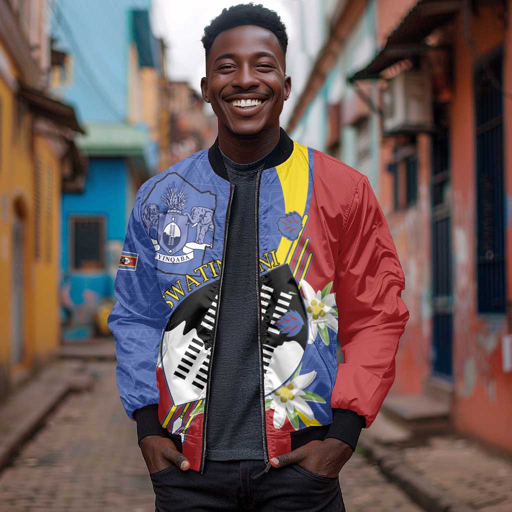 Umbuso weSwatini Bomber Jacket Nguni Shield Edelweiss Flower