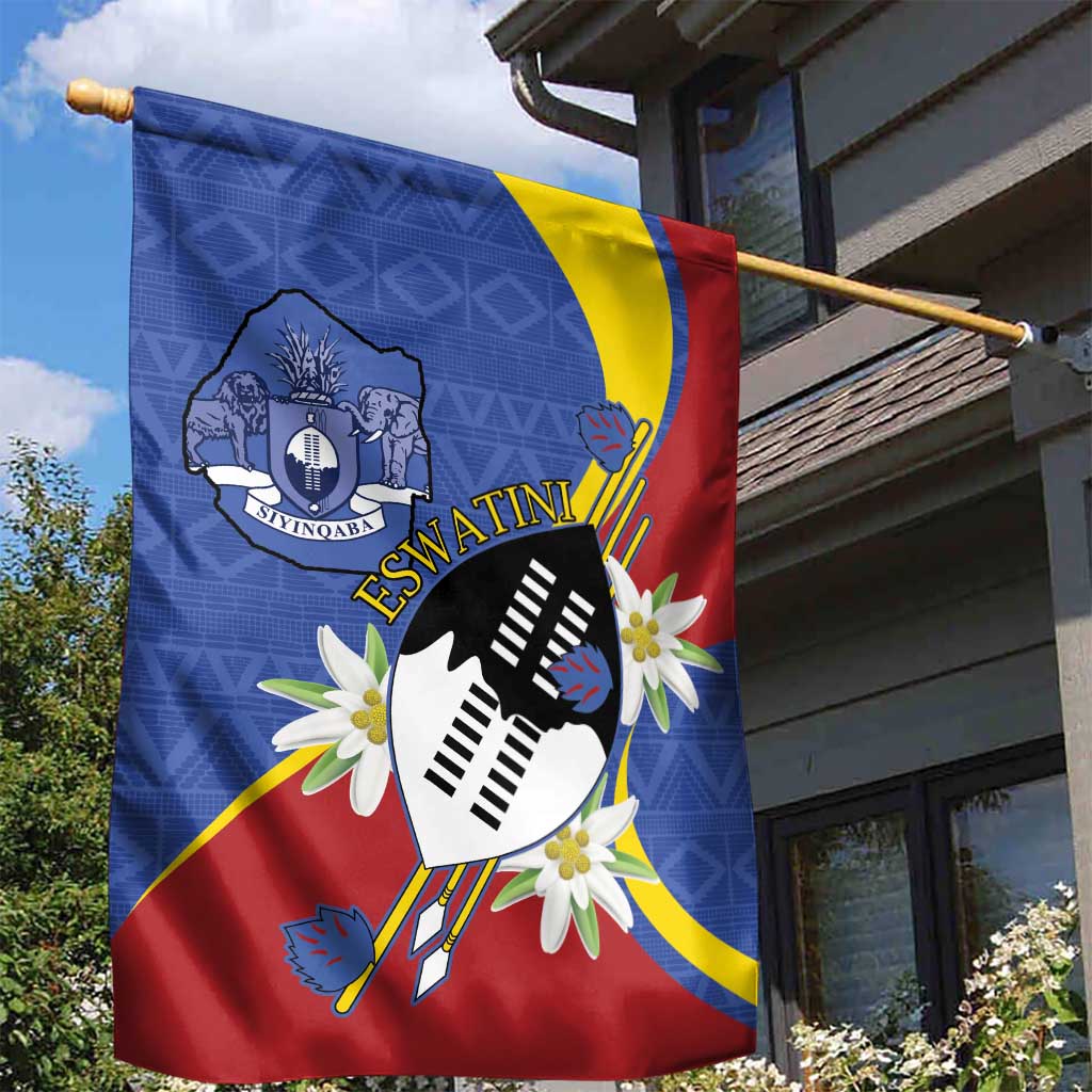 Umbuso weSwatini Garden Flag Nguni Shield Edelweiss Flower