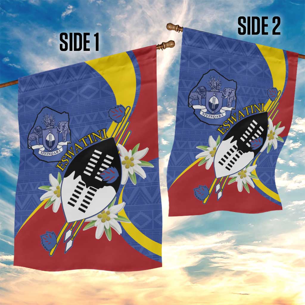 Umbuso weSwatini Garden Flag Nguni Shield Edelweiss Flower