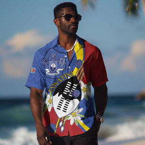 Umbuso weSwatini Hawaiian Shirt Nguni Shield Edelweiss Flower