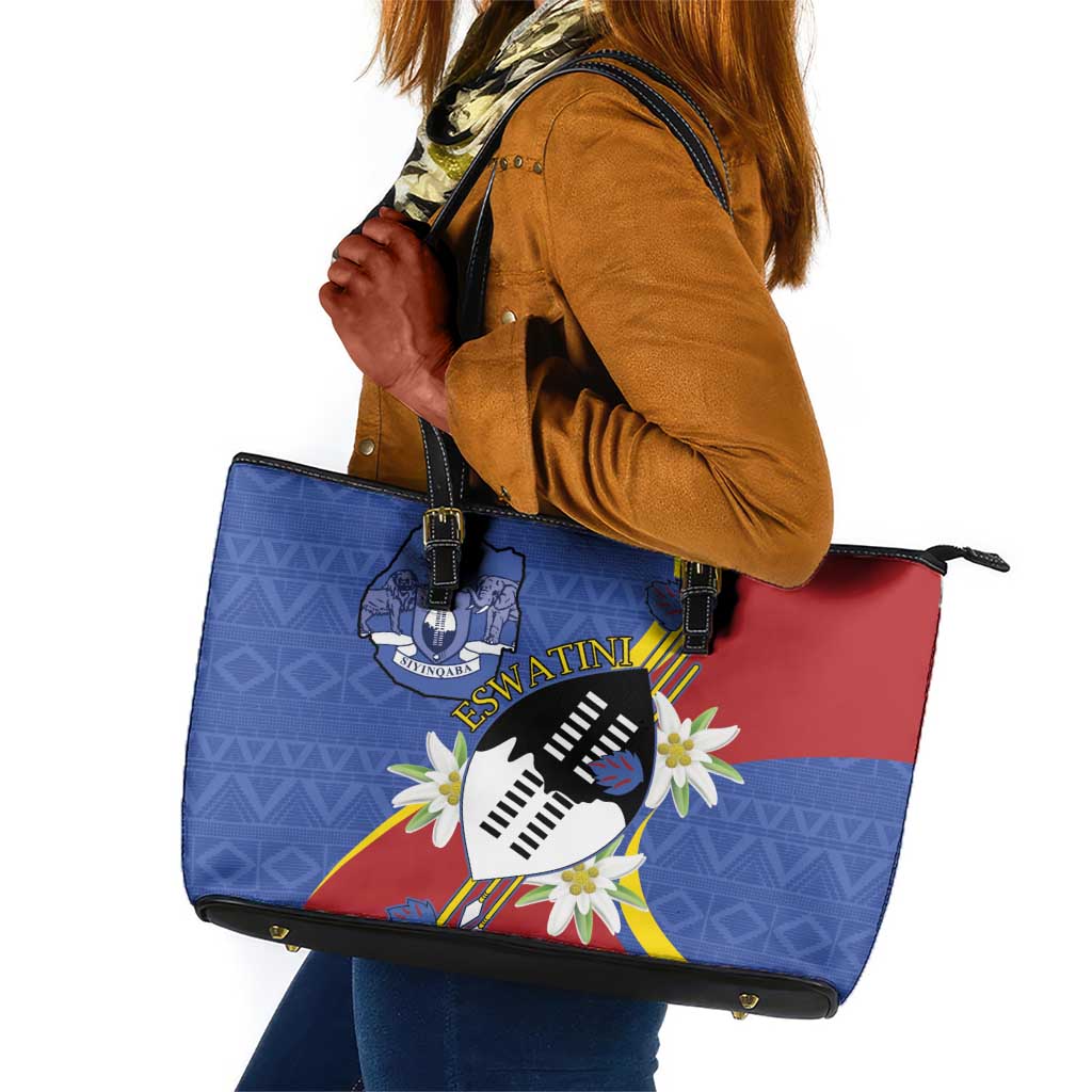 Umbuso weSwatini Leather Tote Bag Nguni Shield Edelweiss Flower