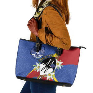 Umbuso weSwatini Leather Tote Bag Nguni Shield Edelweiss Flower