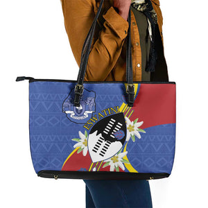 Umbuso weSwatini Leather Tote Bag Nguni Shield Edelweiss Flower