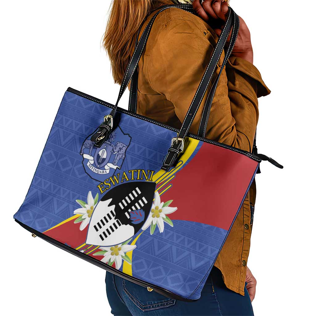 Umbuso weSwatini Leather Tote Bag Nguni Shield Edelweiss Flower