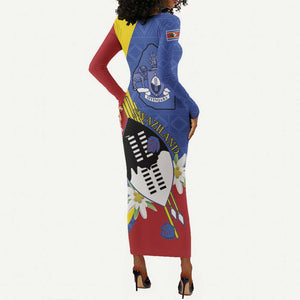 Umbuso weSwatini Long Sleeve Bodycon Dress Nguni Shield Edelweiss Flower LT15