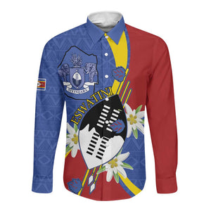 Umbuso weSwatini Long Sleeve Button Shirt Nguni Shield Edelweiss Flower