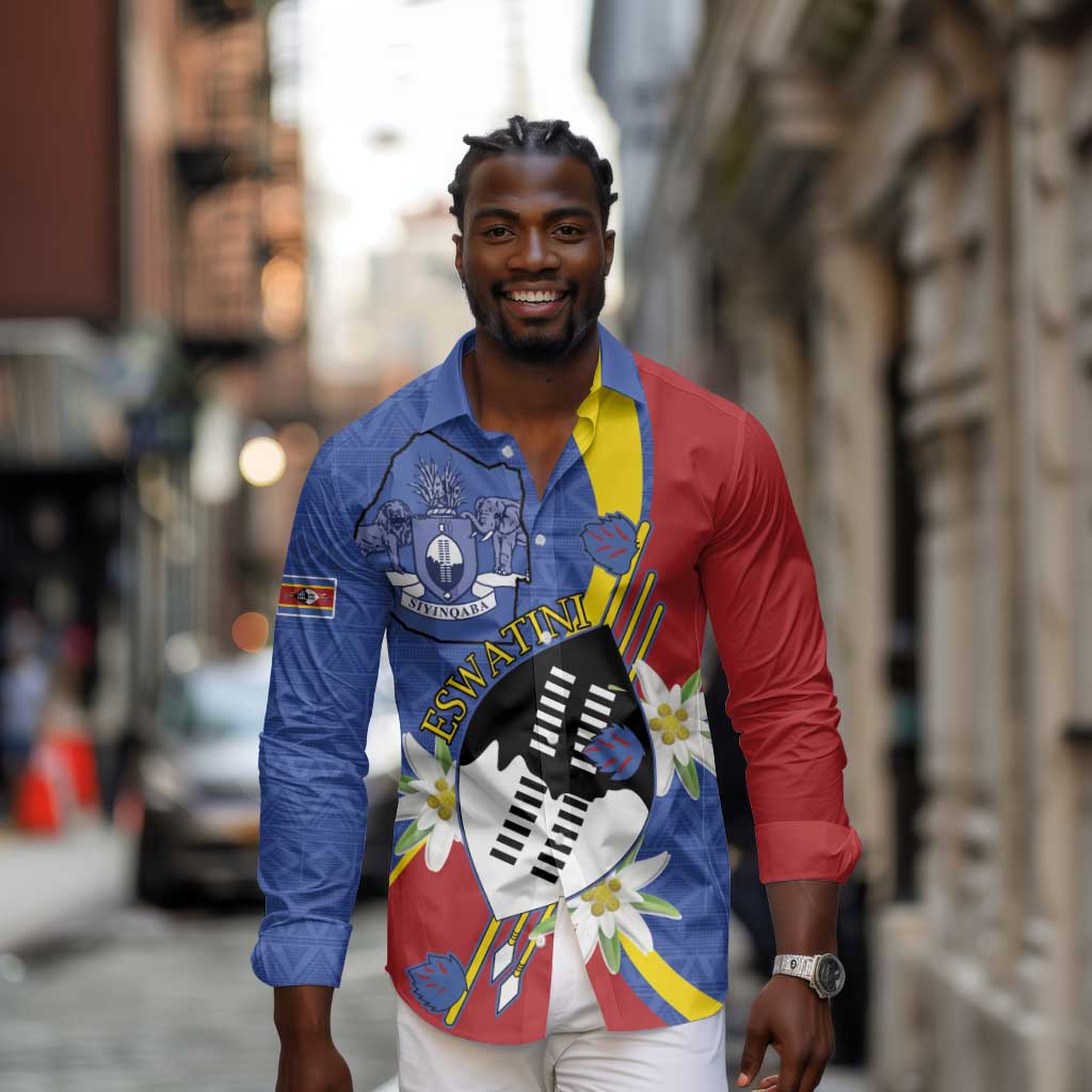 Umbuso weSwatini Long Sleeve Button Shirt Nguni Shield Edelweiss Flower