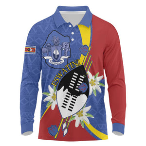 Umbuso weSwatini Long Sleeve Polo Shirt Nguni Shield Edelweiss Flower