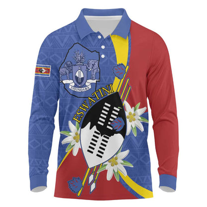 Umbuso weSwatini Long Sleeve Polo Shirt Nguni Shield Edelweiss Flower