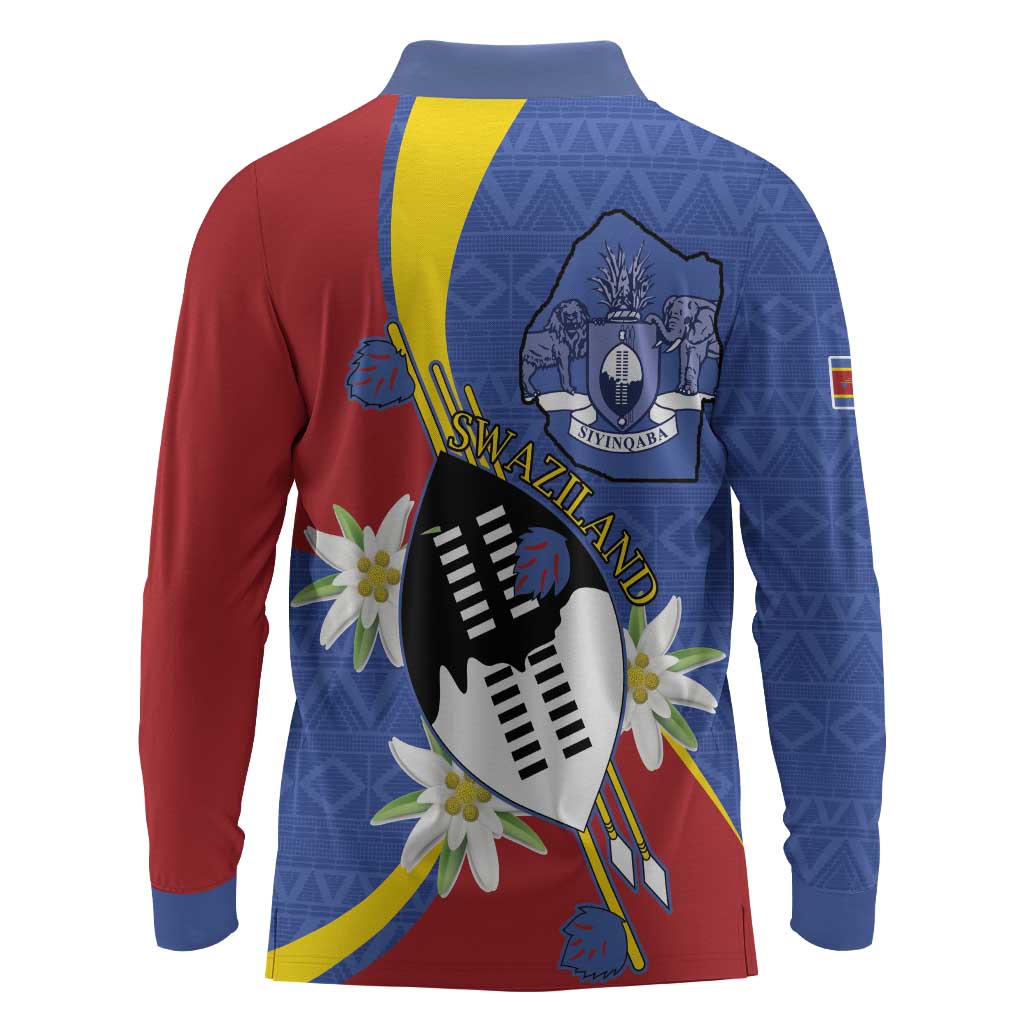 Umbuso weSwatini Long Sleeve Polo Shirt Nguni Shield Edelweiss Flower